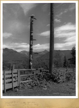 Totem pole behind a fence