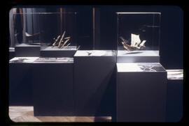 Model canoes and hooks on display