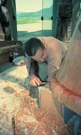 Jim M. Hart working on a sculpture