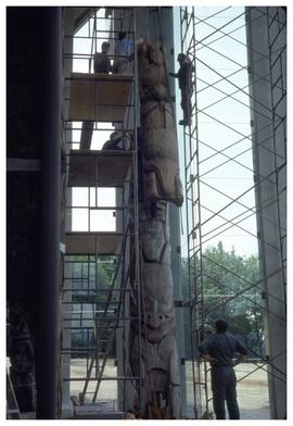 Totem pole installation, Museum of Anthropology