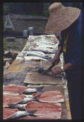 Man preparing salmon