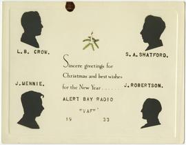 1933 Christmas and New Years card from Alert Bay Radio