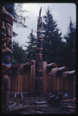 Construction of the Haida house at the Haida Village at Totem Park at the University of British C...