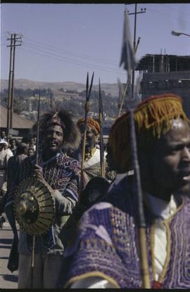 Ceremonial procession in Addis Ababa with spear