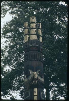 Top of eagle chief's pole of Tanu (original), Fulton Street Park, Prince Rupert, B.C.