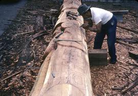 Carving a pole, early stages