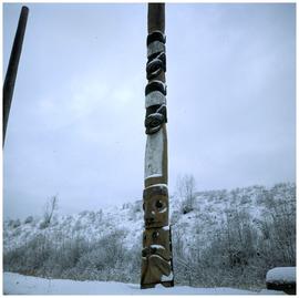 Two totem poles in snow