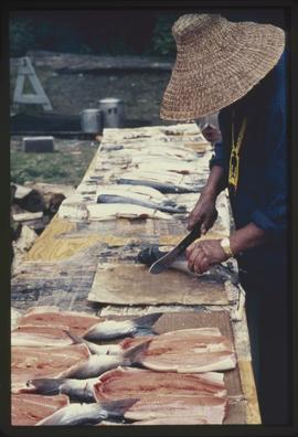 Man preparing salmon