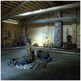 Interior of [Ksan] village long house, Hazelton, BC