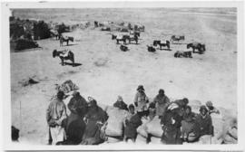 People and horses resting