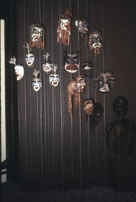 Ancestor figure and masks on display in Montréal