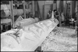 Crew and log at the old UBC carving shed