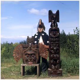 Jimmie John (92 yrs), Cecilia John (83 yrs), Last of Jimmie's carvings