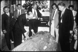 Vincent Massey being shown a totem pole