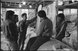 Crew and log at the old UBC carving shed