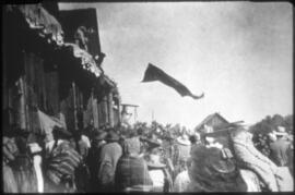 Crowd gathered to watch a ceremony
