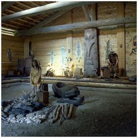 Interior of [Ksan] village long house, Haselton, BC