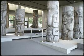 Totem poles on display in the Museum of Anthropology
