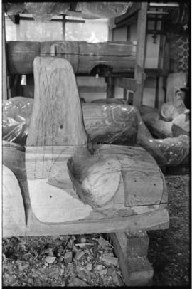 Crew and log at the old UBC carving shed