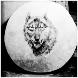 Wolf drum painted by Minn Sjolseth