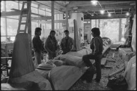 Crew and log at the old UBC carving shed