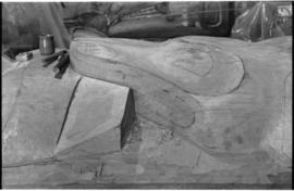 Crew and log at the old UBC carving shed