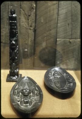 Argillite items on display in Montréal