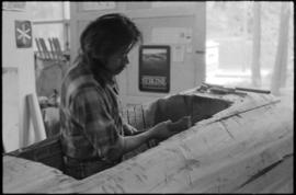 Crew and log at the old UBC carving shed