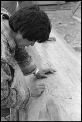 Crew working on log at the Turnbull & Gail construction yard in Richmond (contractors for bui...