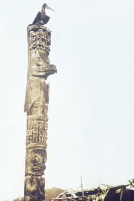 Pole of Skim-sim and Will-a-daugh. Massive carving in Gitanyow.