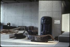 Sculptures and feast dishes being set up in the New Museum of Anthropology