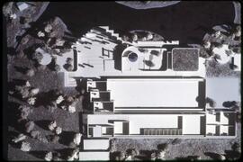 Overhead view of a model of the Museum of Anthropology