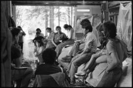 Crew and log at the old UBC carving shed