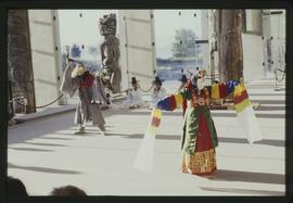 Two masked dancers perform Pongsan dance in the Great Hall