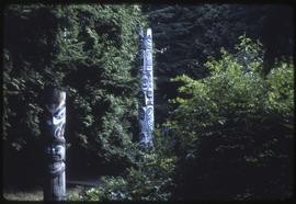 Two totem poles standing in Totem Park