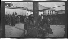 Monks in sacred masks doing sacred ritual after harvest June 1922