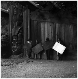 Coppers with artists, next to longhouse, 1976-77