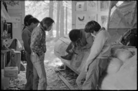 Crew and log at the old UBC carving shed