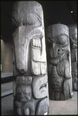 Totem poles on display in the Museum of Anthropology
