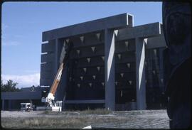 Crane moving items into the Great Hall