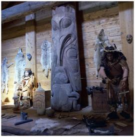 Interior of Ksan Village long house, Hazelton, BC