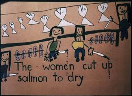 The Women cut up Salmon to dry