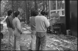 Crew and log at the old UBC carving shed