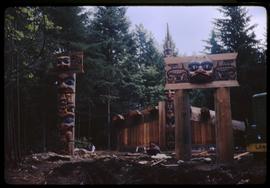 Construction of the Haida house at the Haida Village at Totem Park at the University of British C...